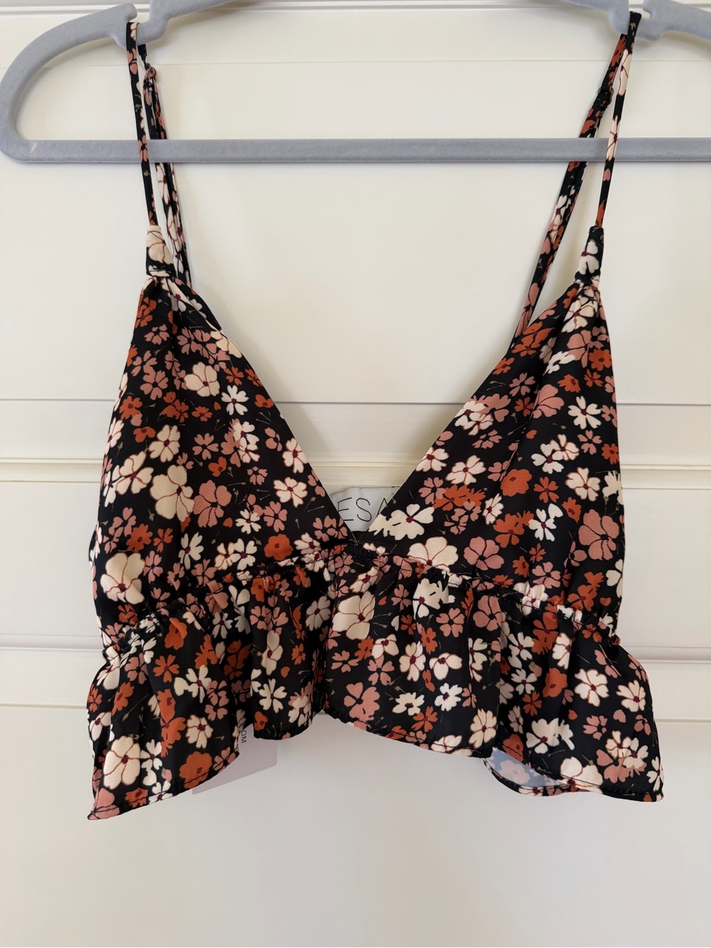 RESA Black Floral Camisole with Cream & Rust Flowers